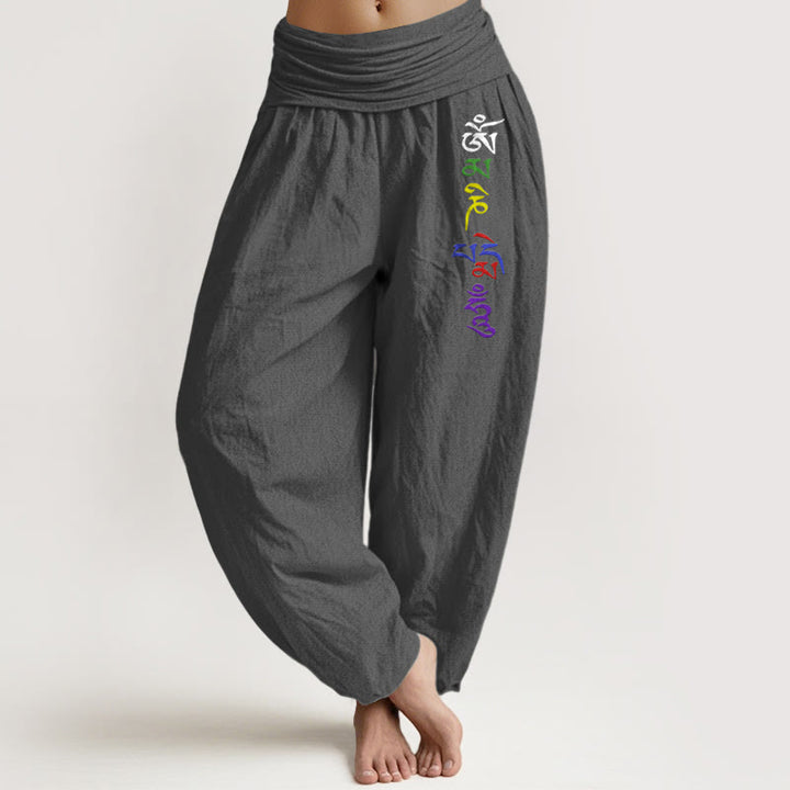 Pantalon harem pour femme en pur coton avec motif Om et inscription tibétaine , Buddha Stones. - Gris terne - US16，UK/AU20，EU48 (3XL) - image 8