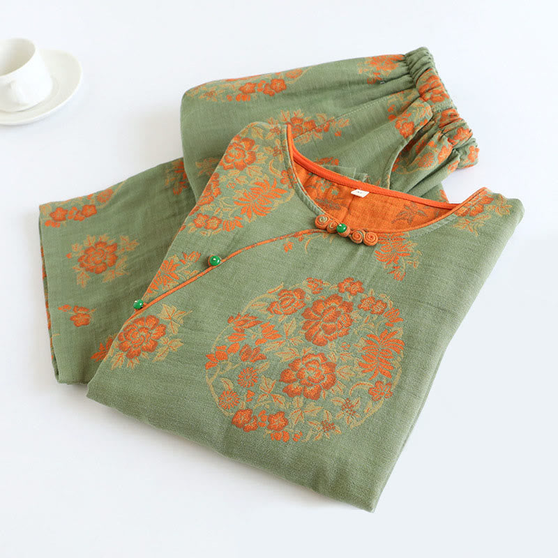 Ensemble 2 pièces en coton Buddha Stones : chemise à manches longues, col rond et boutons, avec poches.  - image 1