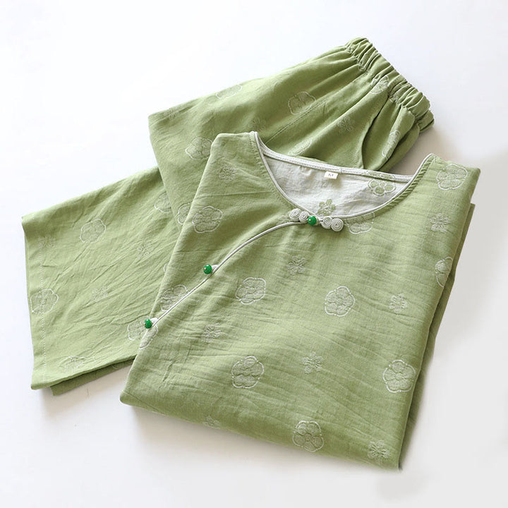 Ensemble 2 pièces en coton Buddha Stones : chemise à manches longues, col rond et boutons, avec poches.  - image 5