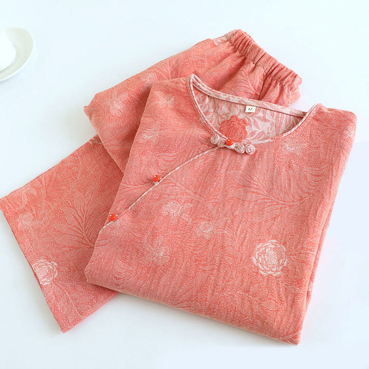 Ensemble 2 pièces en coton Buddha Stones : chemise à manches longues, col rond et boutons, avec poches.  - image 26