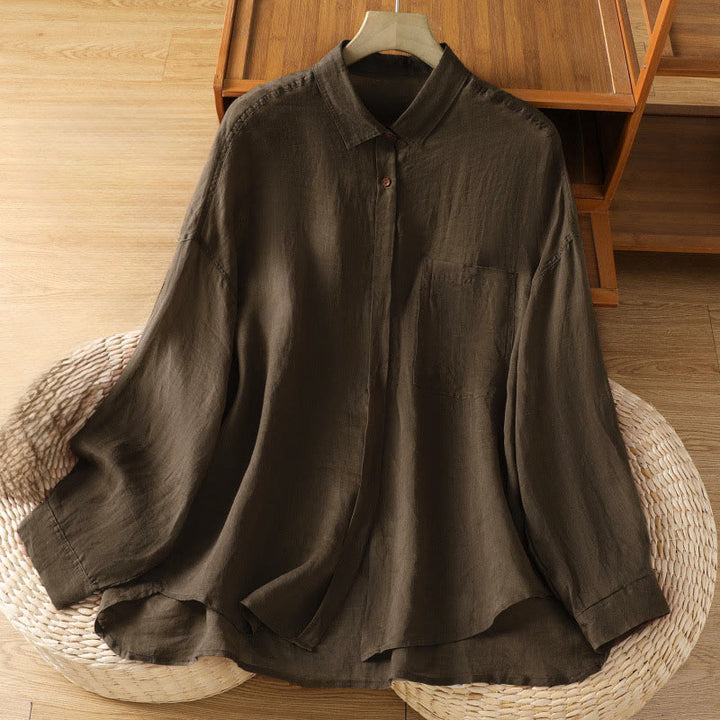 Chemise à manches longues pour femme avec poche et revers, motif Buddha Stones et automne - SaddleBrown - US12，UK/AU16，EU44 (2XL) - image 10