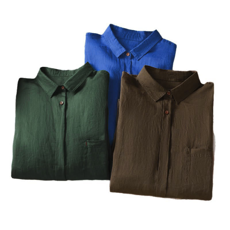 Chemise à manches longues pour femme avec poche et revers, motif Buddha Stones et automne - image 27