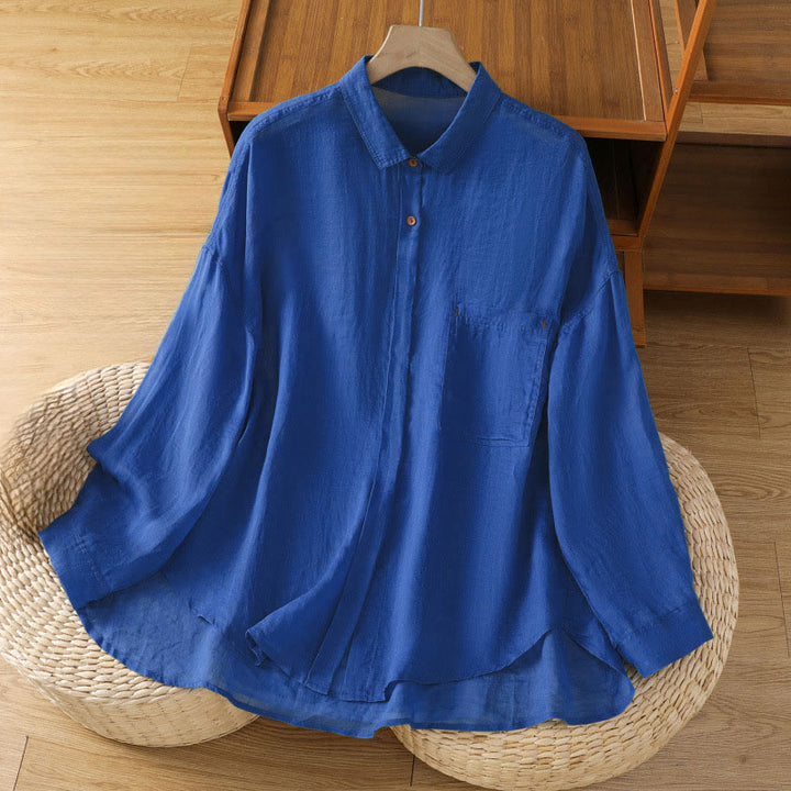 Chemise à manches longues pour femme avec poche et revers, motif Buddha Stones et automne - Bleu moyen - US12，UK/AU16，EU44 (2XL) - image 18