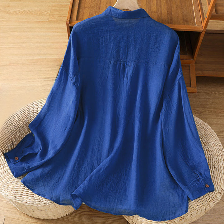 Chemise à manches longues pour femme avec poche et revers, motif Buddha Stones et automne - image 19