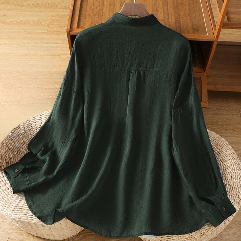 Chemise à manches longues pour femme avec poche et revers, motif Buddha Stones et automne - image 2