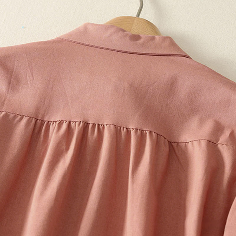 Robe midi en coton à manches longues et poches, couleur unie, motif Buddha Stones, automne - image 4