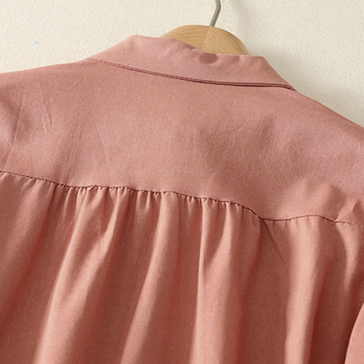 Robe midi en coton à manches longues et poches, couleur unie, motif Buddha Stones, automne - image 4