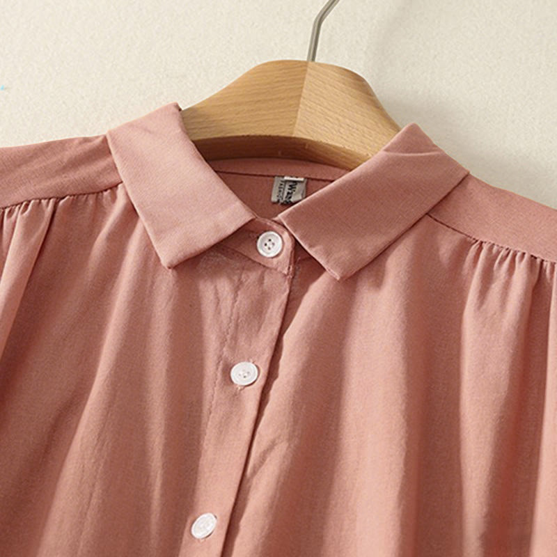 Robe midi en coton à manches longues et poches, couleur unie, motif Buddha Stones, automne - image 3