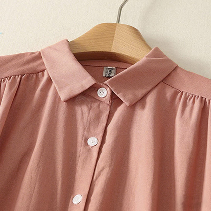 Robe midi en coton à manches longues et poches, couleur unie, motif Buddha Stones, automne - image 3