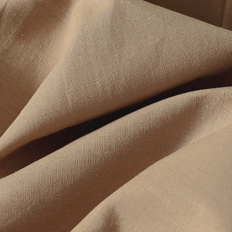 Robe midi en coton à manches longues et poches, couleur unie, motif Buddha Stones, automne - image 15