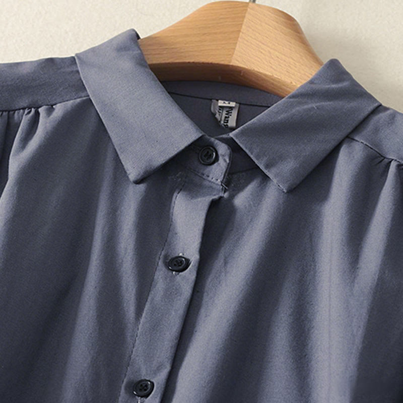 Robe midi en coton à manches longues et poches, couleur unie, motif Buddha Stones, automne - image 17