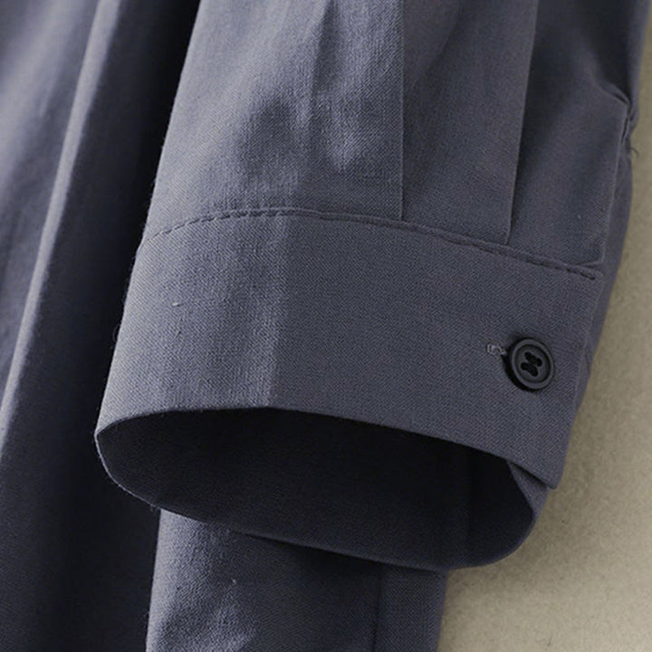 Robe midi en coton à manches longues et poches, couleur unie, motif Buddha Stones, automne - image 18