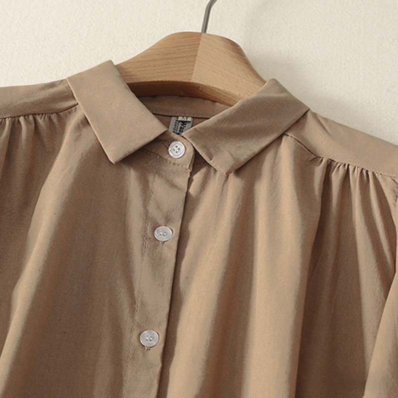 Robe midi en coton à manches longues et poches, couleur unie, motif Buddha Stones, automne - image 12