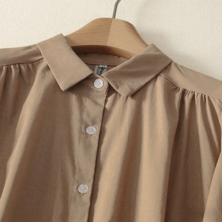 Robe midi en coton à manches longues et poches, couleur unie, motif Buddha Stones, automne - image 12