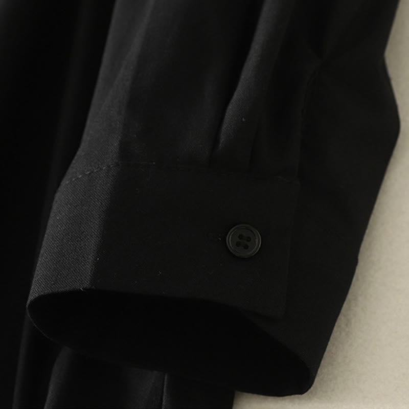 Robe midi en coton à manches longues et poches, couleur unie, motif Buddha Stones, automne - image 23