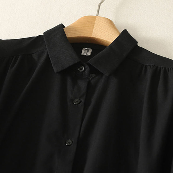 Robe midi en coton à manches longues et poches, couleur unie, motif Buddha Stones, automne - image 22