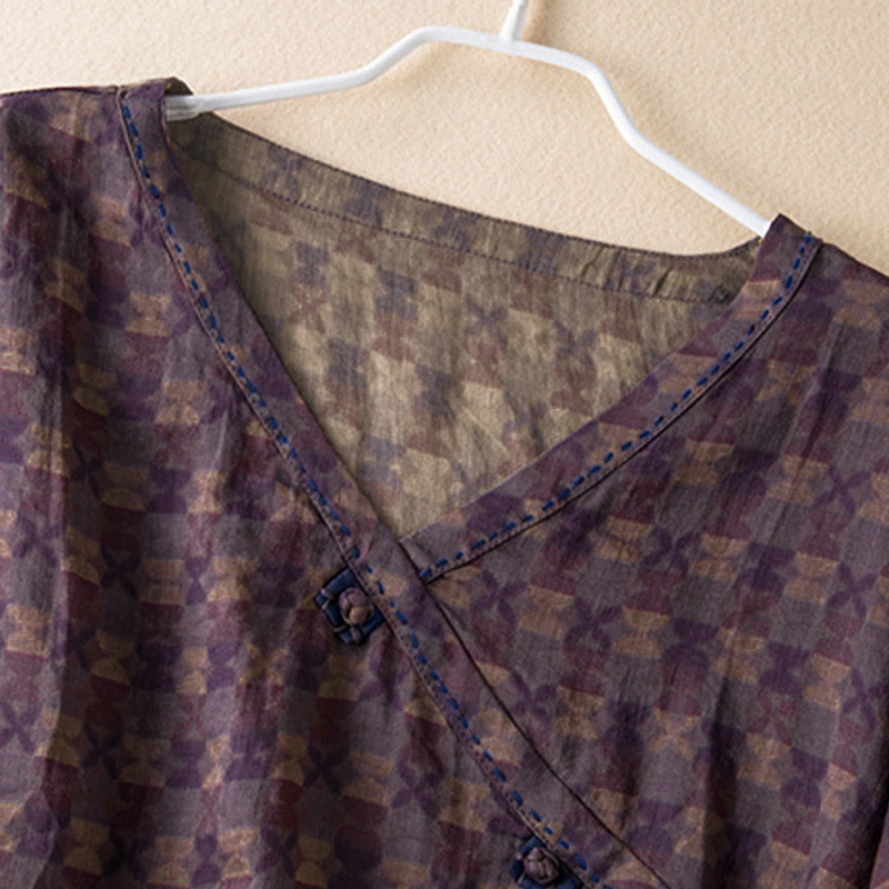 Chemise à manches longues pour femme, col en V, imprimé floral, motif Buddha Stones - image 1