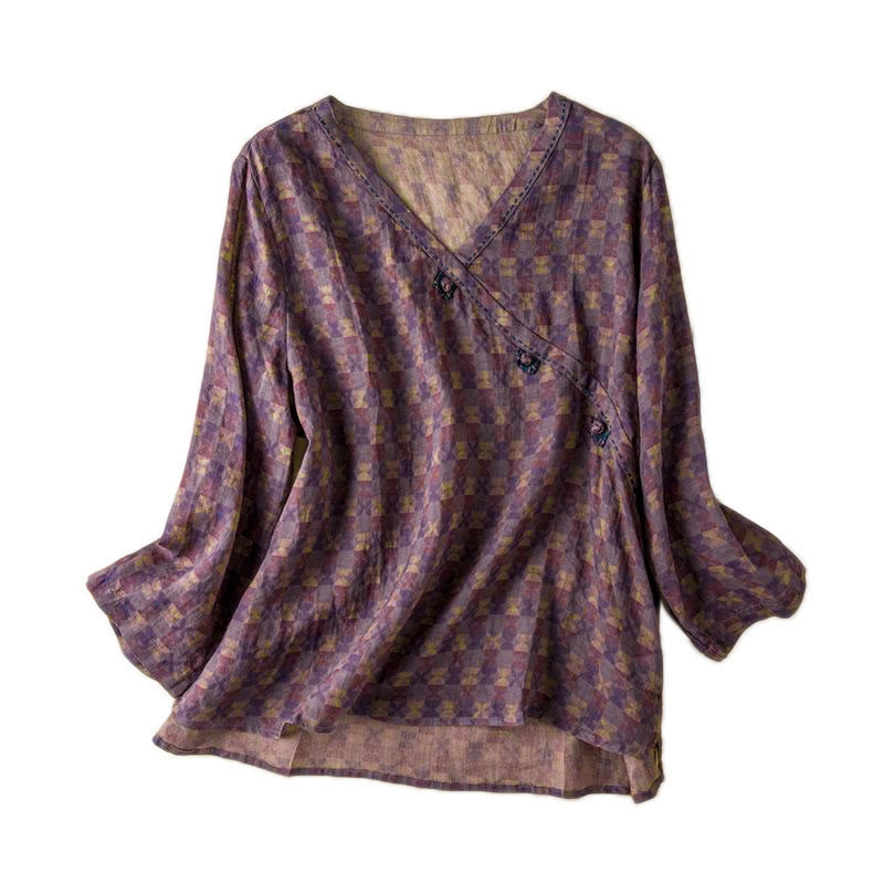 Chemise à manches longues pour femme, col en V, imprimé floral, motif Buddha Stones - image 10