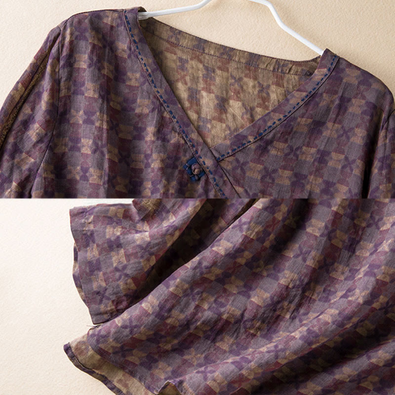 Chemise à manches longues pour femme, col en V, imprimé floral, motif Buddha Stones - image 8