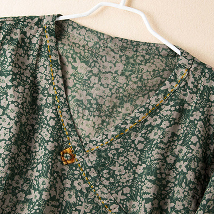 Chemise à manches longues pour femme, col en V, imprimé floral, motif Buddha Stones - image 2