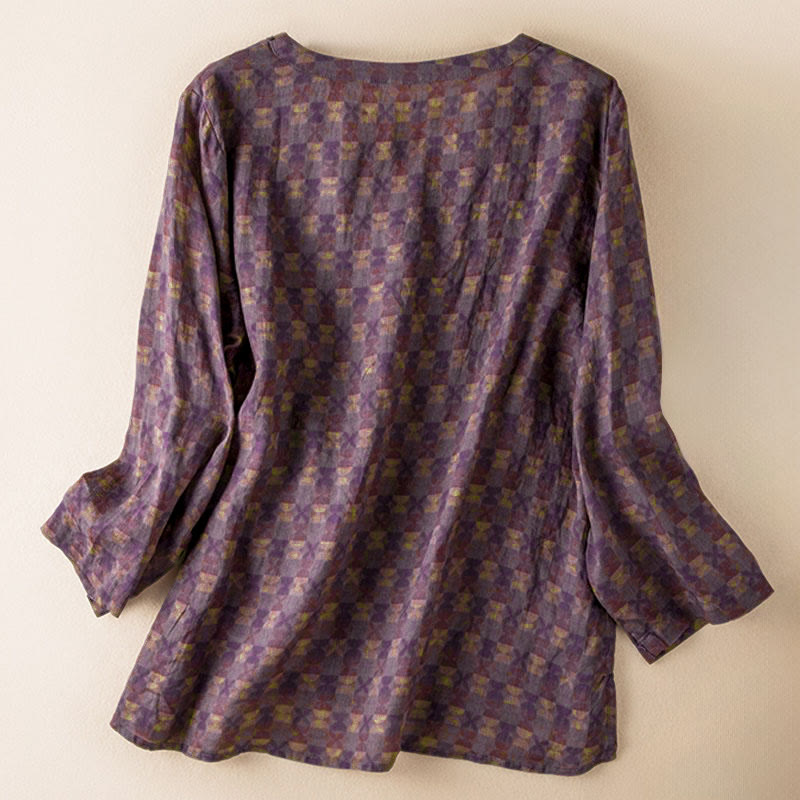 Chemise à manches longues pour femme, col en V, imprimé floral, motif Buddha Stones - image 5