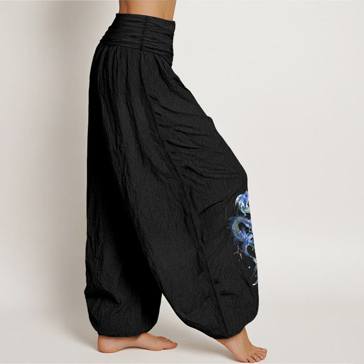 Pantalon harem pour femme en pur coton à motif dragon et Buddha Stones, taille élastique - image 2