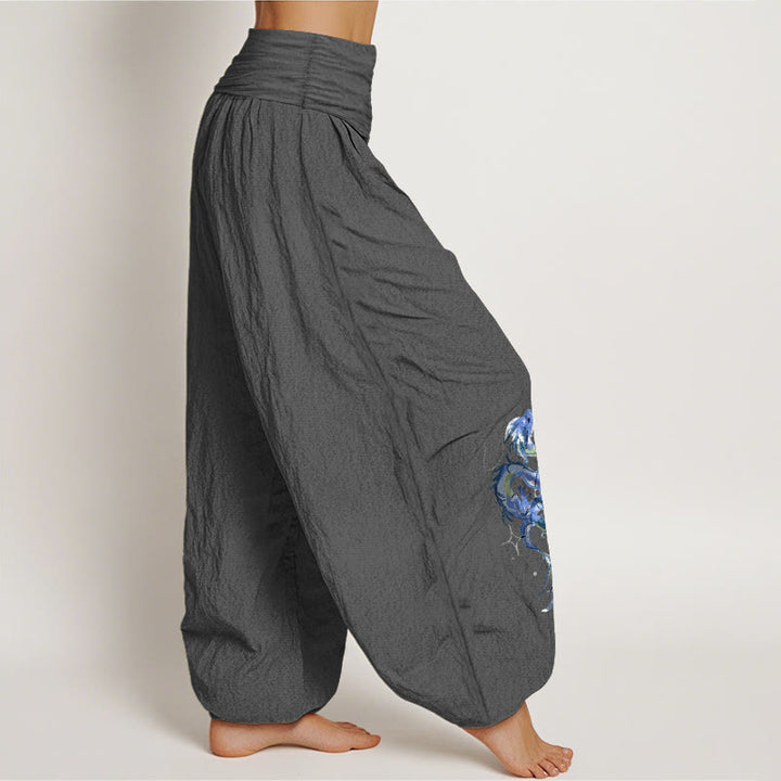 Pantalon harem pour femme en pur coton à motif dragon et Buddha Stones, taille élastique - image 10