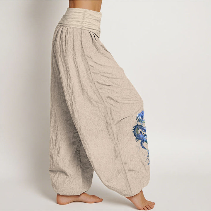 Pantalon harem pour femme en pur coton à motif dragon et Buddha Stones, taille élastique - image 13