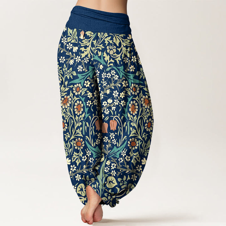 Pantalon harem femme en pur coton à motif rétro de fleurs et feuilles et Buddha Stones, taille élastique - image 6