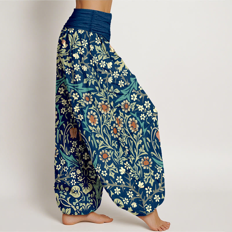 Pantalon harem femme en pur coton à motif rétro de fleurs et feuilles et Buddha Stones, taille élastique - image 7