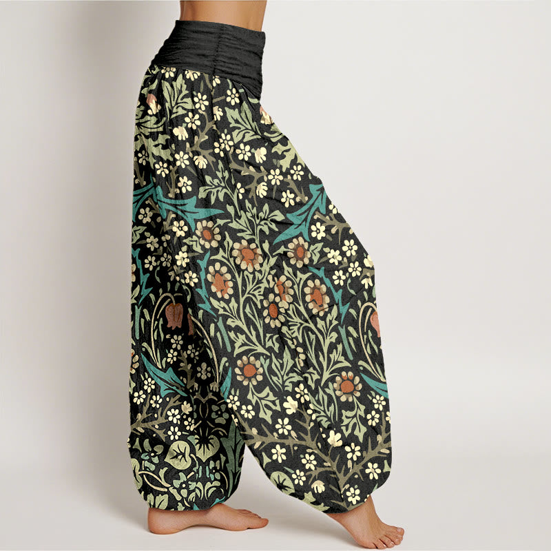 Pantalon harem femme en pur coton à motif rétro de fleurs et feuilles et Buddha Stones, taille élastique - image 10