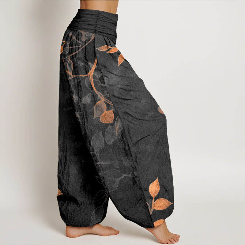Pantalon harem pour femme en pur coton à motif de feuilles aux couleurs douces, avec taille élastique et motif de Buddha Stones - image 7
