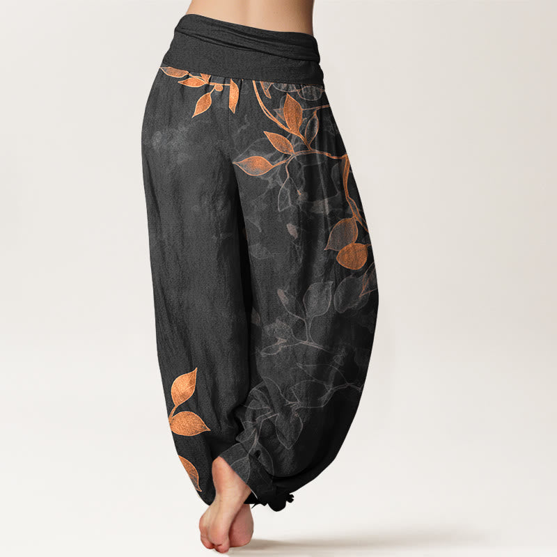Pantalon harem pour femme en pur coton à motif de feuilles aux couleurs douces, avec taille élastique et motif de Buddha Stones - image 6