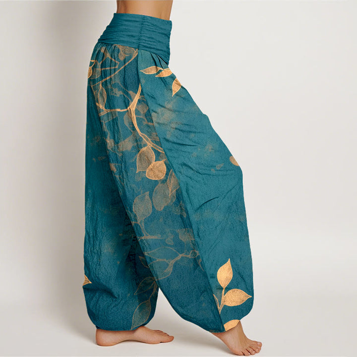 Pantalon harem pour femme en pur coton à motif de feuilles aux couleurs douces, avec taille élastique et motif de Buddha Stones - image 10