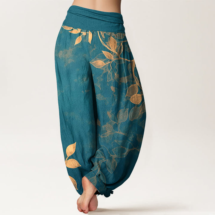 Pantalon harem pour femme en pur coton à motif de feuilles aux couleurs douces, avec taille élastique et motif de Buddha Stones - image 9