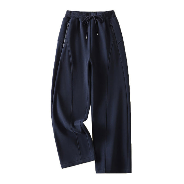Pantalon large pour femme en coton doublé polaire thermique bleu nuit avec fermeture éclair et poches, Buddha Stones - image 11