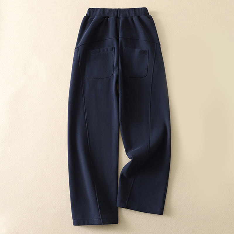 Pantalon large pour femme en coton doublé polaire thermique bleu nuit avec fermeture éclair et poches, Buddha Stones - image 1