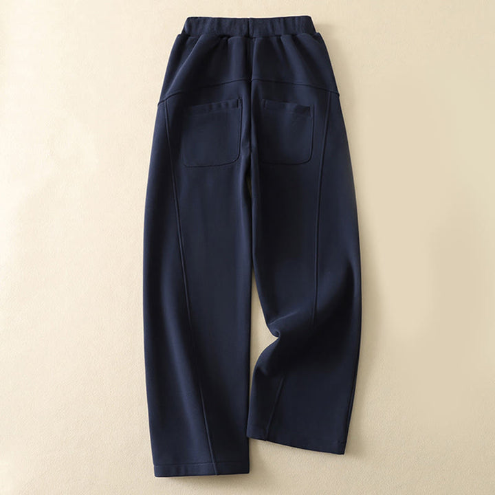 Pantalon large pour femme en coton doublé polaire thermique bleu nuit avec fermeture éclair et poches, Buddha Stones - image 1