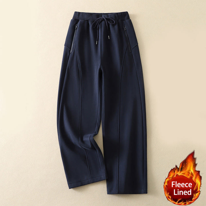 Pantalon large pour femme en coton doublé polaire thermique bleu nuit avec fermeture éclair et poches, Buddha Stones - Bleu nuit - US8-10，UK/AU12-14，EU40-42 (2XL) - image 0