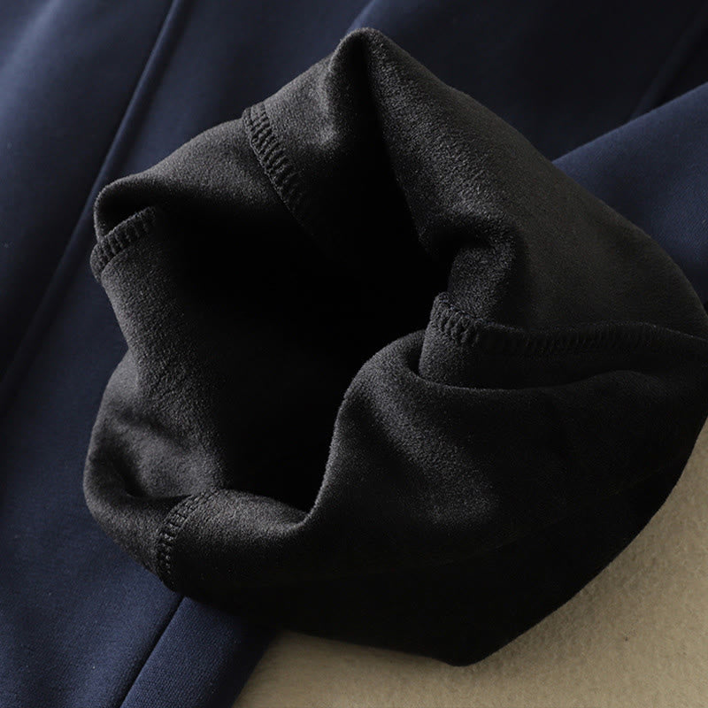 Pantalon large pour femme en coton doublé polaire thermique bleu nuit avec fermeture éclair et poches, Buddha Stones - image 10