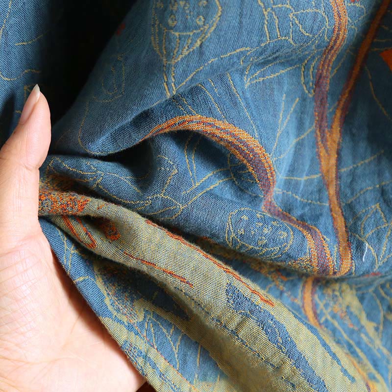 Robe midi en coton à manches longues, ornée de fleurs jacquard et de Buddha Stones, avec col montant à boutons brandebourg. - image 9