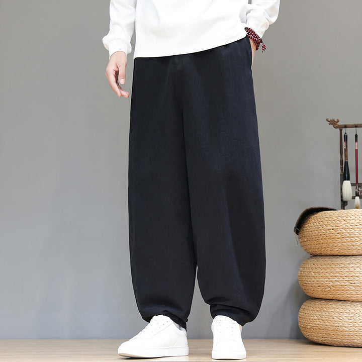 Pantalon de sport d'automne pour homme, en coton uni avec boutons et poches, motif Buddha Stones - Noir - US/UK/AU46，EU56 (5XL) - image 9