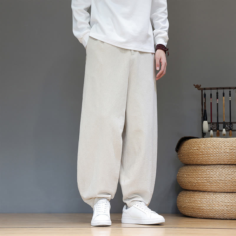 Pantalon de sport d'automne pour homme, en coton uni avec boutons et poches, motif Buddha Stones - Beige - US/UK/AU46，EU56 (5XL) - image 13