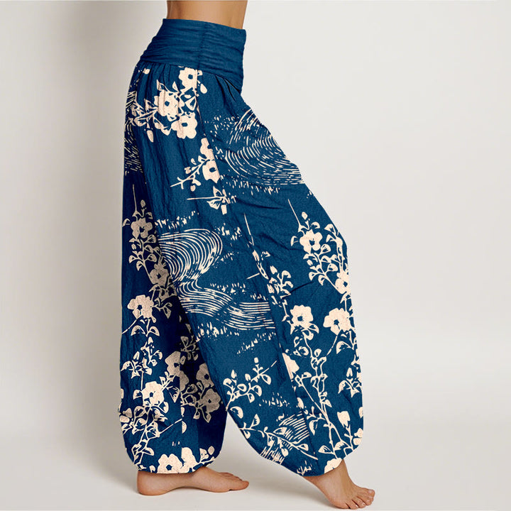 Pantalon harem femme en pur coton à motif floral simple et Buddha Stones, taille élastique - image 2
