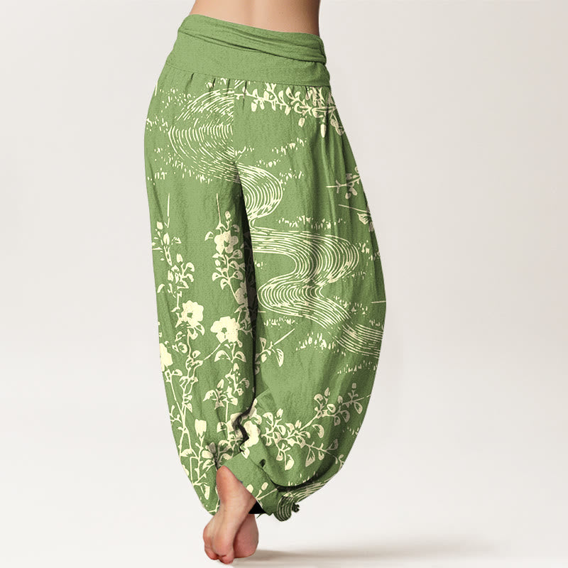 Pantalon harem femme en pur coton à motif floral simple et Buddha Stones, taille élastique - image 9