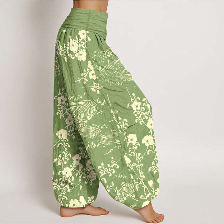 Pantalon harem femme en pur coton à motif floral simple et Buddha Stones, taille élastique - image 10