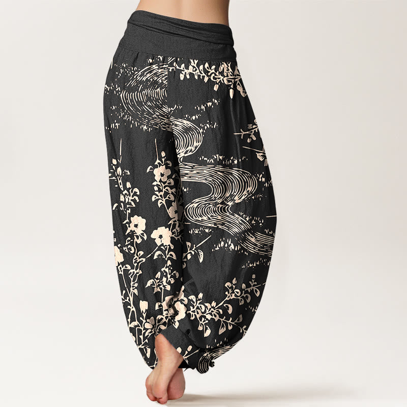 Pantalon harem femme en pur coton à motif floral simple et Buddha Stones, taille élastique - image 6