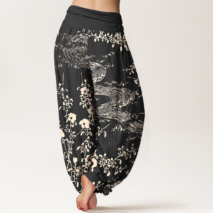 Pantalon harem femme en pur coton à motif floral simple et Buddha Stones, taille élastique - image 6