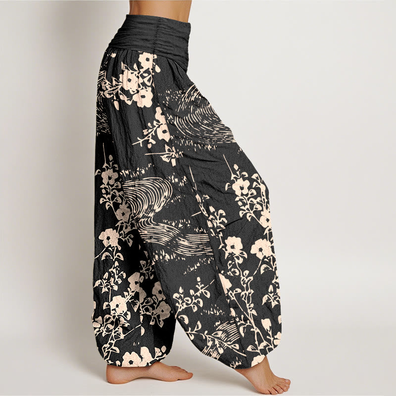 Pantalon harem femme en pur coton à motif floral simple et Buddha Stones, taille élastique - image 7