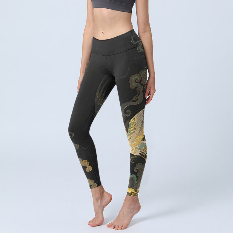 Leggings de sport pour femmes avec imprimé phénix et nuages, motif Buddha Stones - Noir - US18，UK/AU22，EU50 (4XL) - image 0